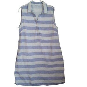 Beach Lunch Lounge Shirt Dress Purple White Stripe Sleeveless Shift Cotton Linen